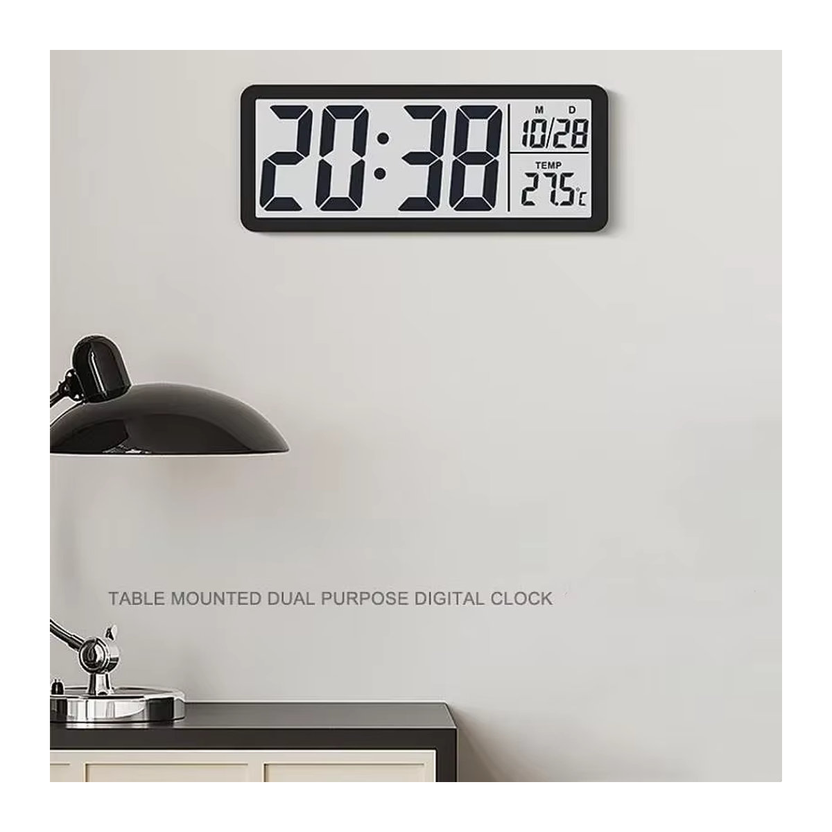 NieNie Digitale LCD-Wanduhr und Tischuhr mit Thermometer und Datumsanzeige, Batteriebetrieben, Weiß oder Schwarz, Rechteckig aus Kunststoff - Bild 1