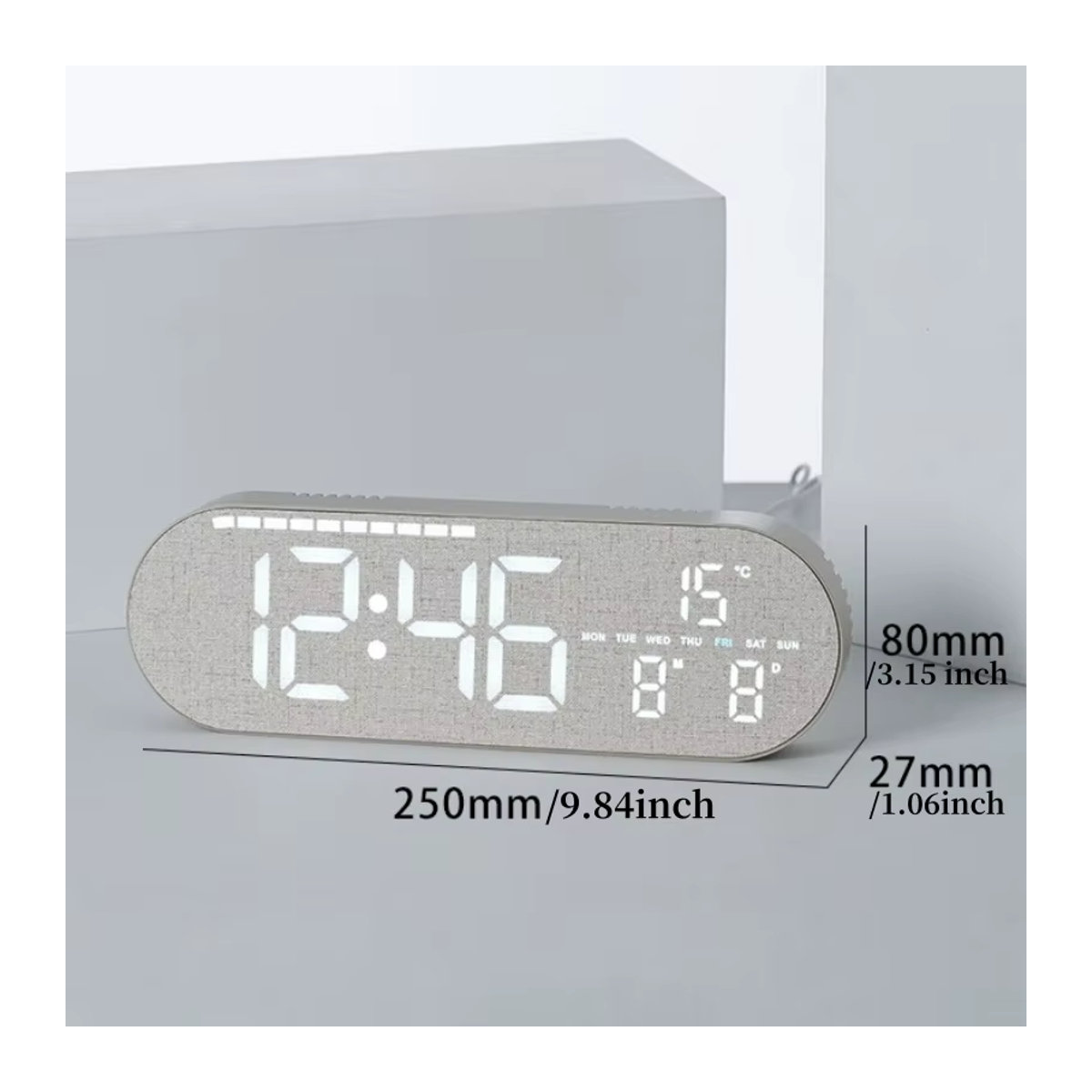 NieNie Digitale LED-Wanduhr in Holzoptik mit Thermometer und Datumsanzeige, Braun, Wandmontage, USB-betrieben - Bild 2