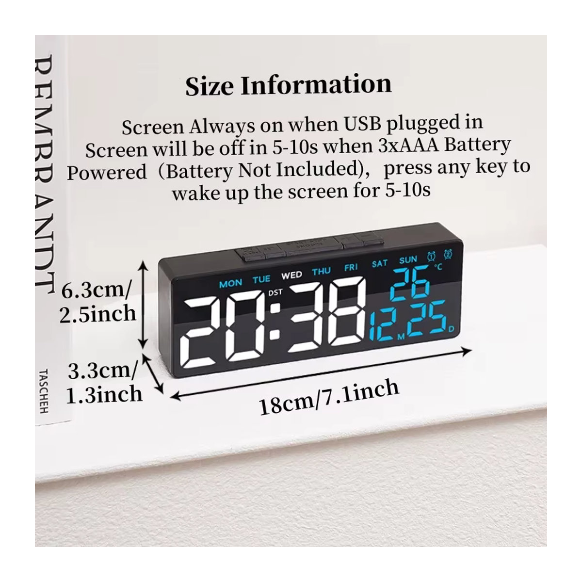 NieNie Digitaler LED Wecker mit Thermometer und Datumsanzeige, USB-betrieben, Schwarz, Minimalistisches Design - Bild 5