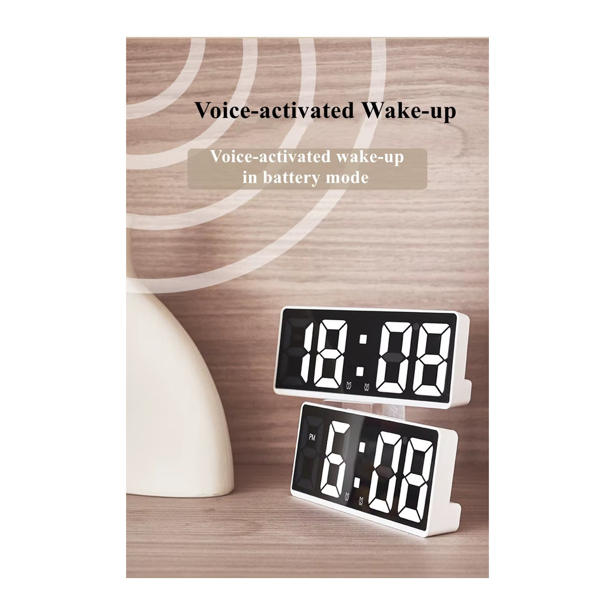 NieNie Digitaler Wecker mit Sprachsteuerung und LED-Anzeige, Desktop-Tischuhr mit Temperaturanzeige, Nachtmodus und Schlummerfunktion, Weiß oder Schwarz - Bild 4