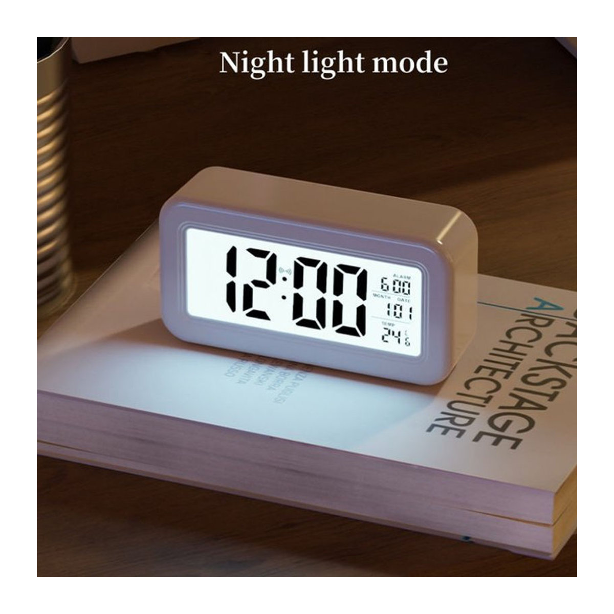 NieNie Digitaler Wecker mit Temperatur und Datumsanzeige, Batteriebetriebene LCD-Tischuhr mit Hintergrundbeleuchtung und Schlummerfunktion, Weiß/Blau - Bild 1