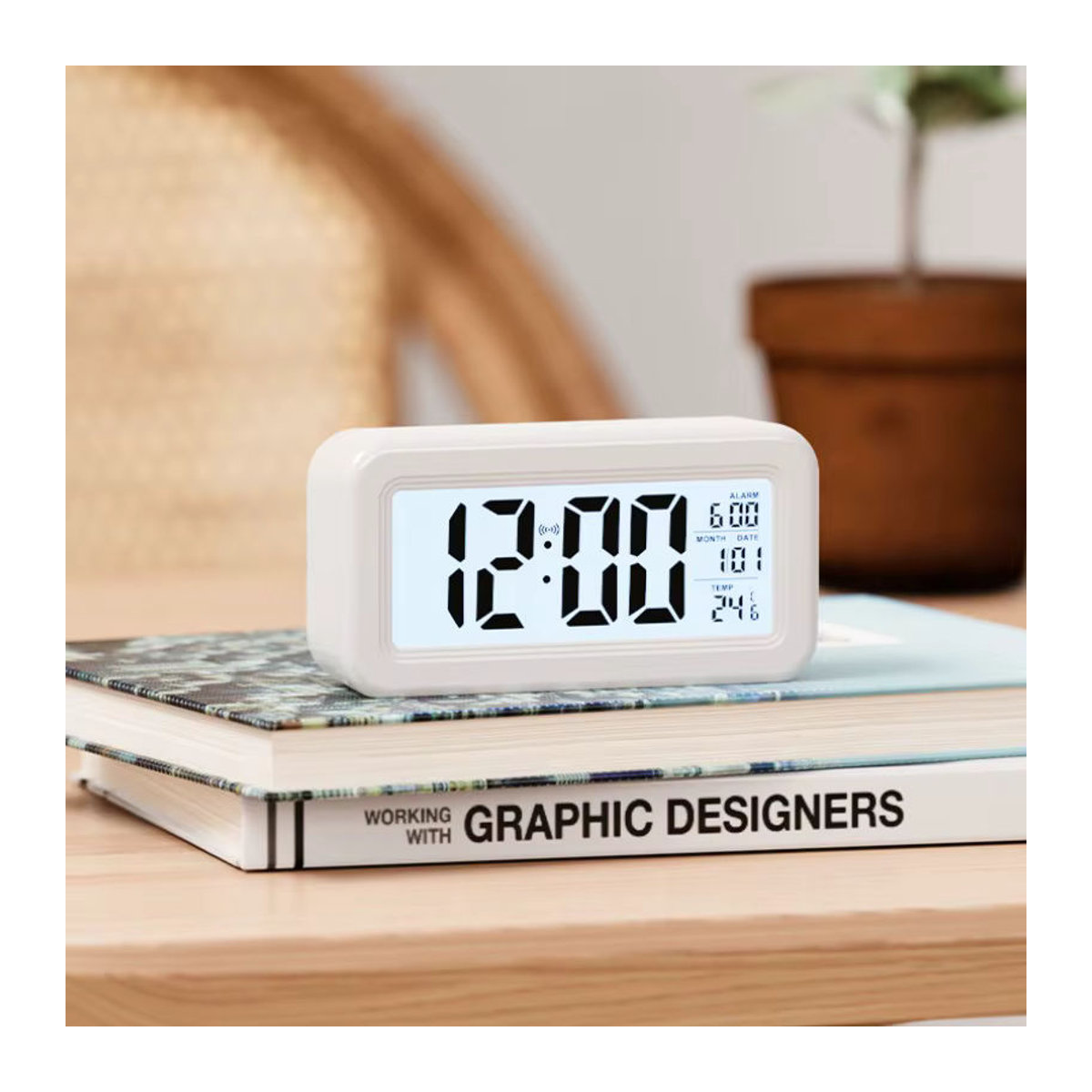 NieNie Digitaler Wecker mit Temperatur und Datumsanzeige, Batteriebetriebene LCD-Tischuhr mit Hintergrundbeleuchtung und Schlummerfunktion, Weiß/Blau - Bild 2