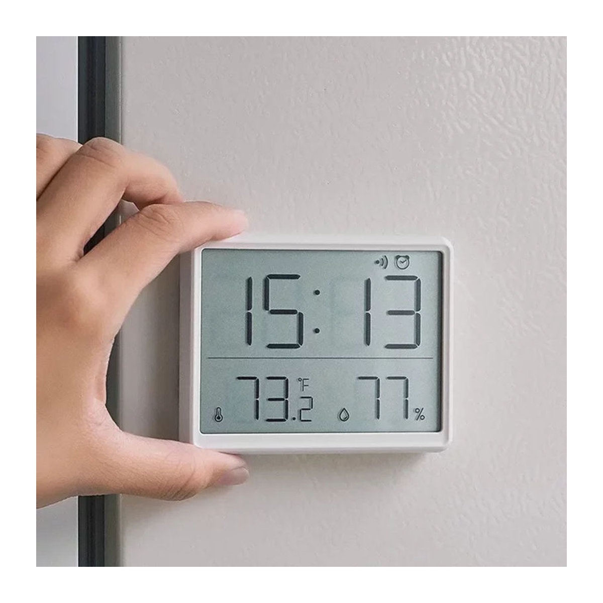 NieNie Mini-Digitalwecker mit Thermometer und Hygrometer, magnetische LCD-Tischuhr und Wanduhr, schwarz oder weiß - Bild 1
