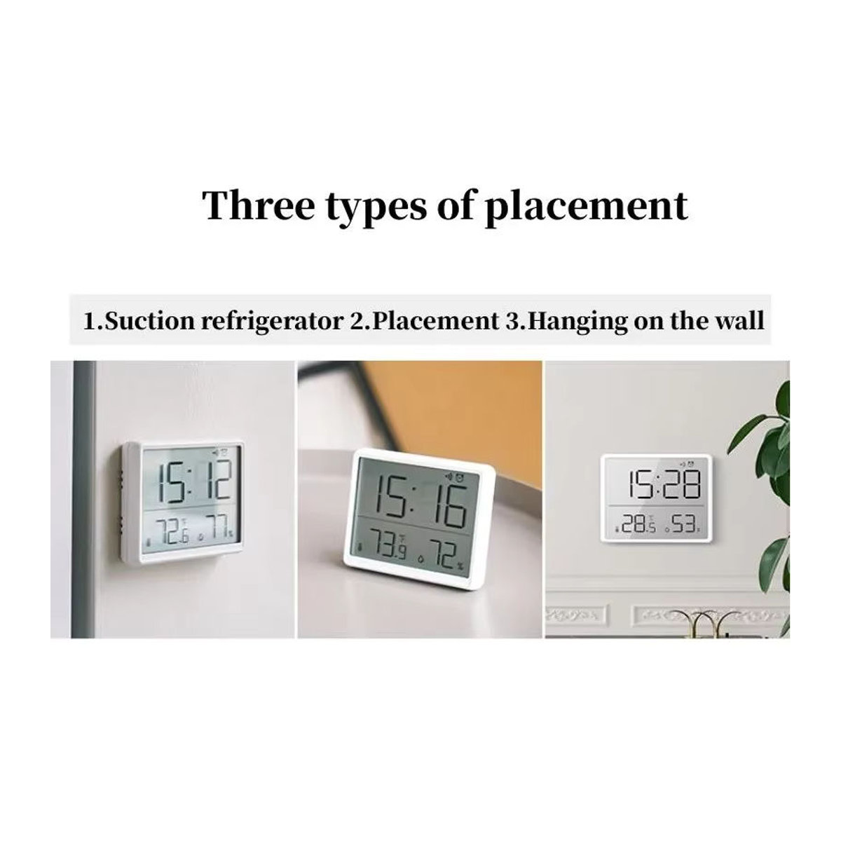NieNie Mini-Digitalwecker mit Thermometer und Hygrometer, magnetische LCD-Tischuhr und Wanduhr, schwarz oder weiß - Bild 3
