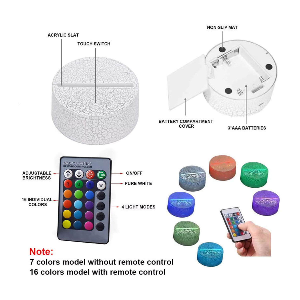 Nighdn 3D LED Nachttischlampe aus Acryl mit optischer Täuschung in Bunt und modernem Design mit USB-Fernbedienung - Bild 3