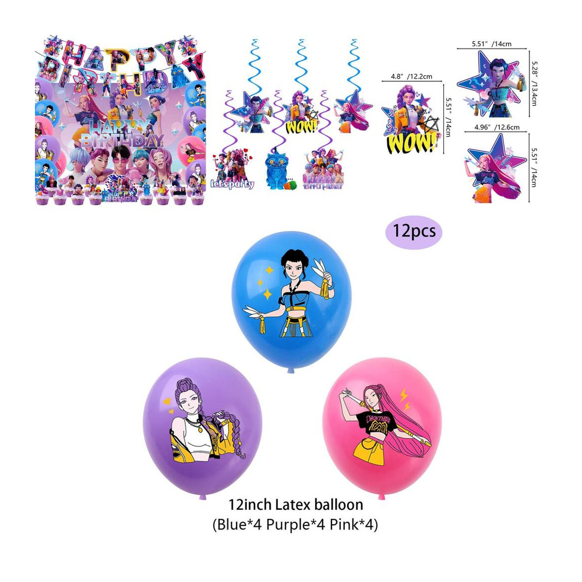 NimbusNectar Kpop Dämonenjäger Geburtstagsdekorationsset mit Banner, Ballons und Hintergrund in Mehrfarbig für Anime-Fans, 12-teilig - Bild 5