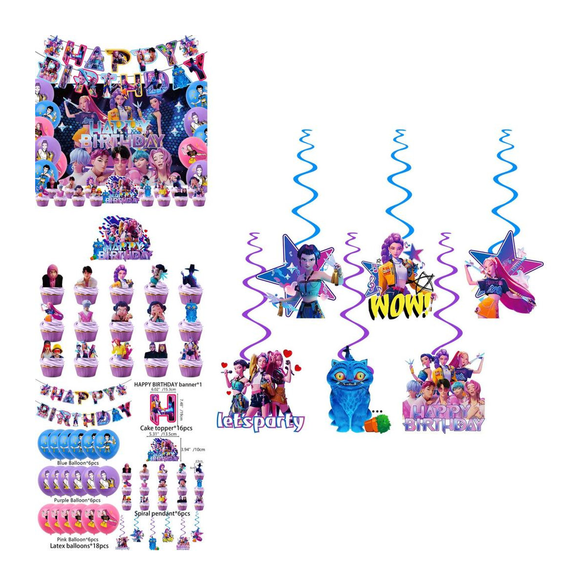 NimbusNectar Kpop Dämonenjäger Geburtstagsdekorationsset mit Banner, Ballons und Hintergrund in Mehrfarbig für Anime-Fans, 12-teilig - Bild 6