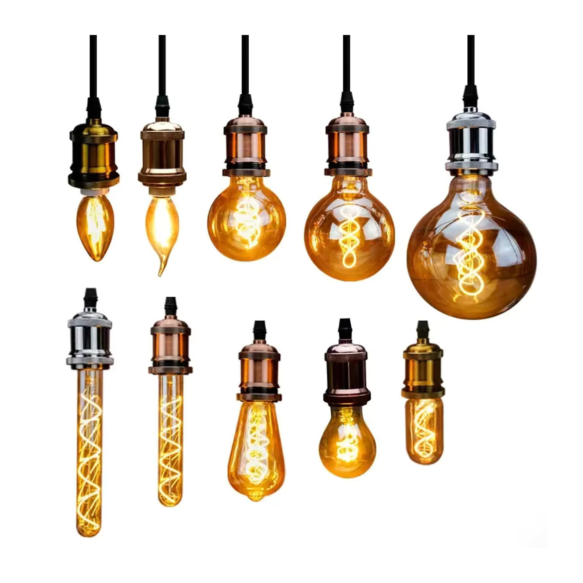 NIN FULL Retro Vintage LED Glühlampen im 4er Set, dimmbar, Spirale Design, 4W, 2200K Warmweiß, A60 ST64 G95 G125 Edison Beleuchtung - Bild 5