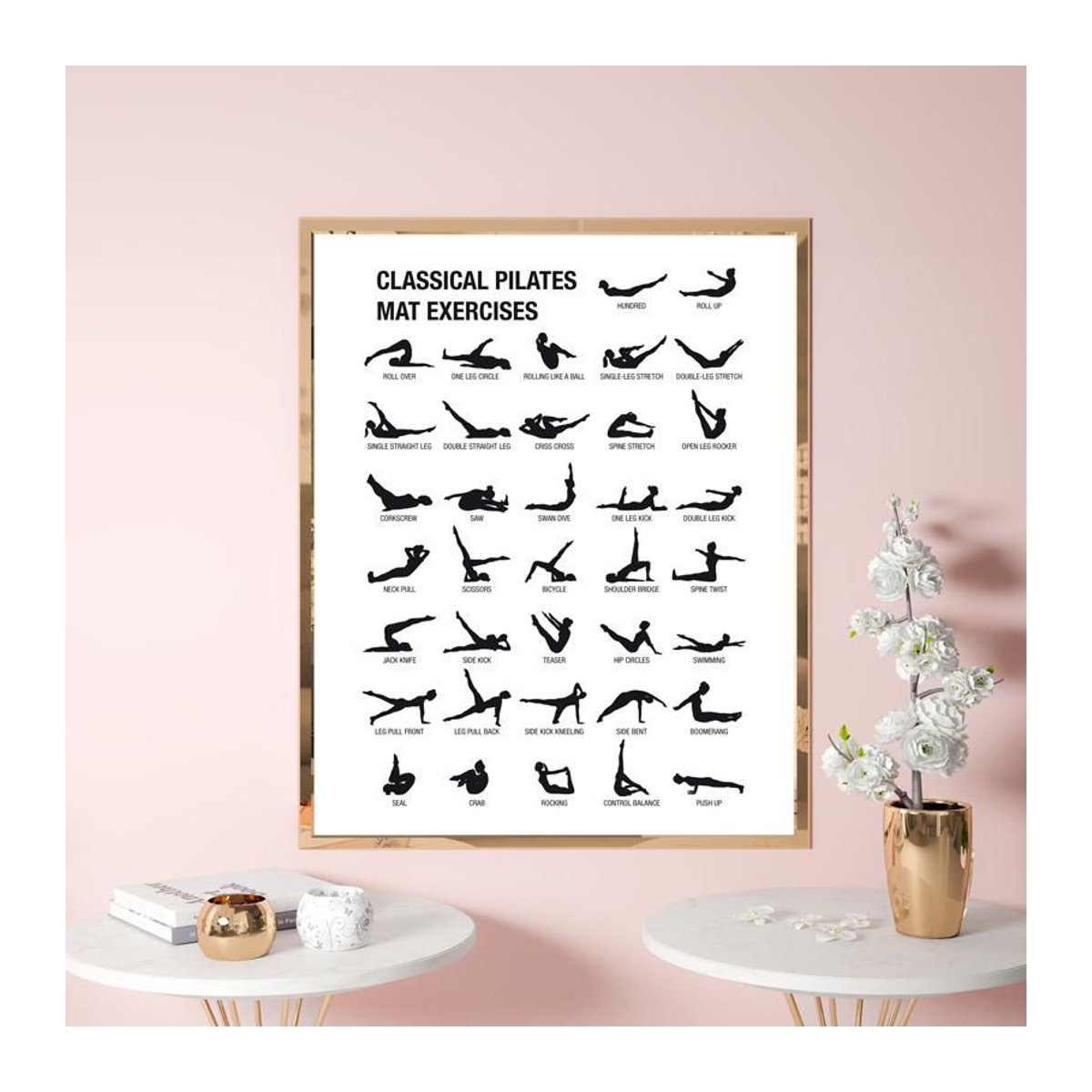 Niveous Art Museum Pilates Trainingsplan Poster als Leinwanddruck in Weiß, Wanddekoration für Fitnessstudio und Yogaraum, B: 60 cm, H: 90 cm, Rahmenlos - Bild 2