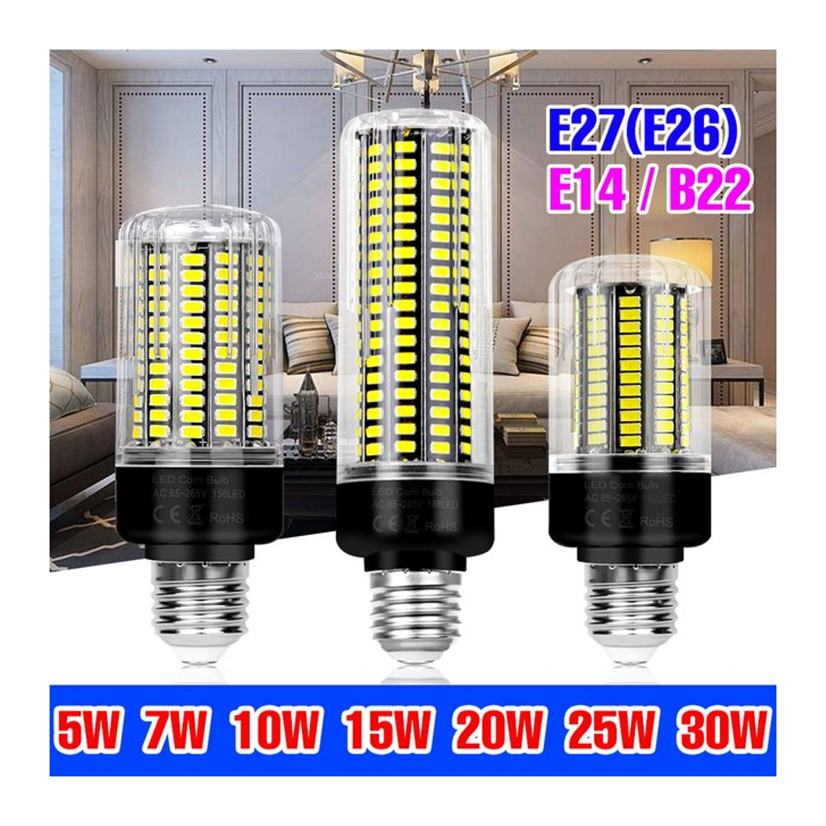 NJHIKG LED Mais Lampe 30W E27/E26 Plafondlampe in Weiß für Innenräume - Bild 1