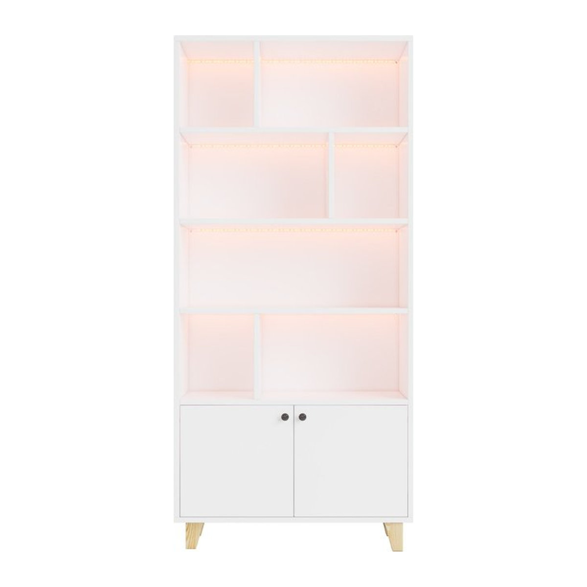 NK Space Modernes Bücherregal mit interner Beleuchtung und Doppeltüren in Weiß, B/T/H: 80 x 30 x 173 cm - Bild 1