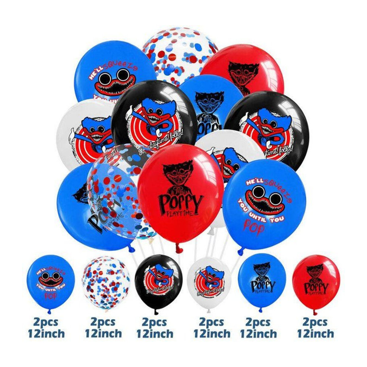 NobleRot Poppy Playtime Huggy Wuggy Geburtstagsdeko Set mit 12 mehrfarbigen Ballons und Kuchenaufsätzen - Bild 1