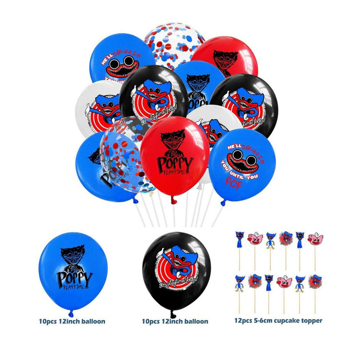 NobleRot Poppy Playtime Huggy Wuggy Geburtstagsdeko Set mit Ballons und Cake Toppern in Mehrfarbig - Bild 5