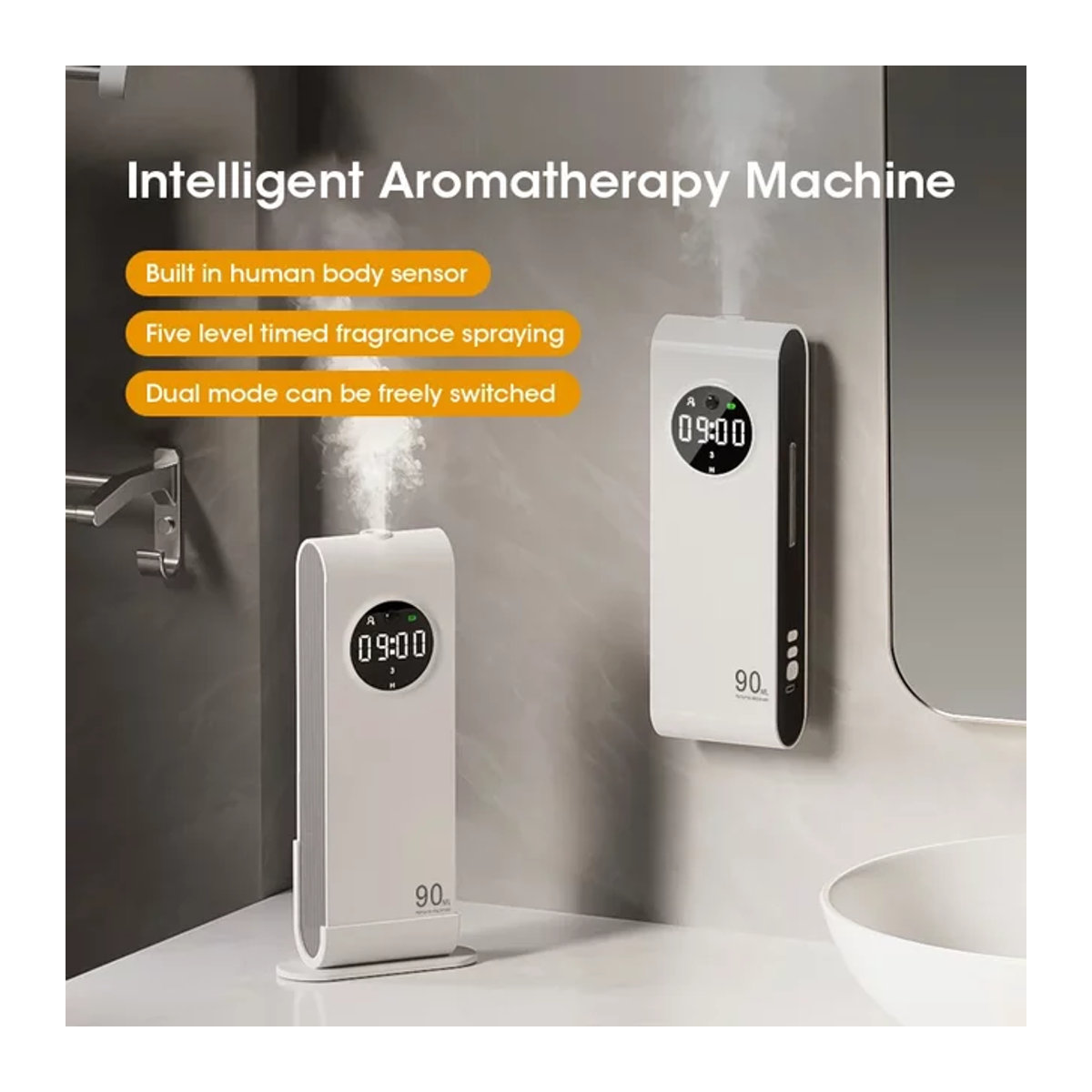 NOCCLILI Elektrischer Diffuser zur Wandmontage, Automatischer Sensor-Aromatherapie-Vernebler mit USB-Ladefunktion, Weiß - Bild 1