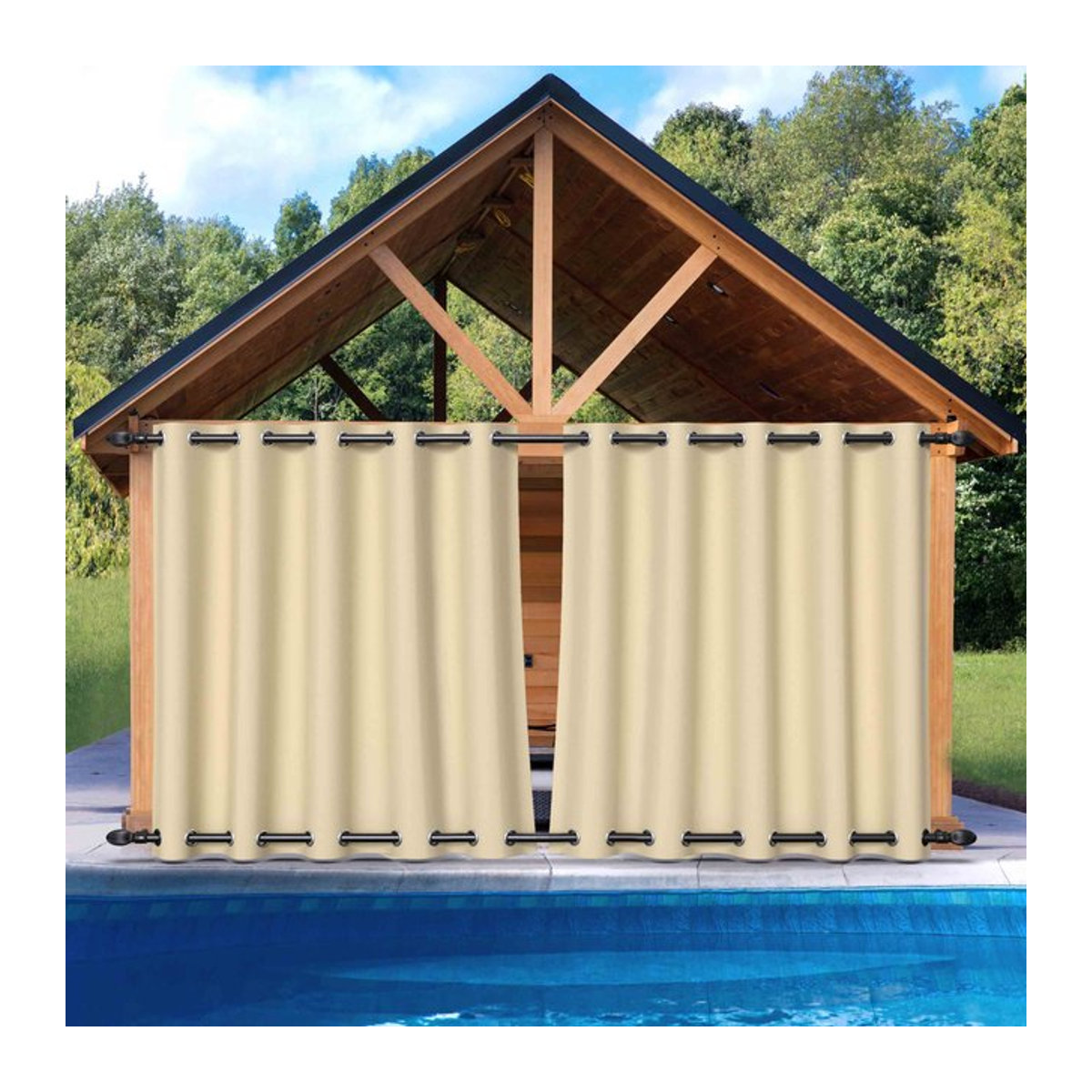 Nocnott Outdoor-Vorhang wasserdicht und wärmeisolierend mit Doppelösen in Braun und Beige, B: 132 cm, H: 215 cm - Bild 1