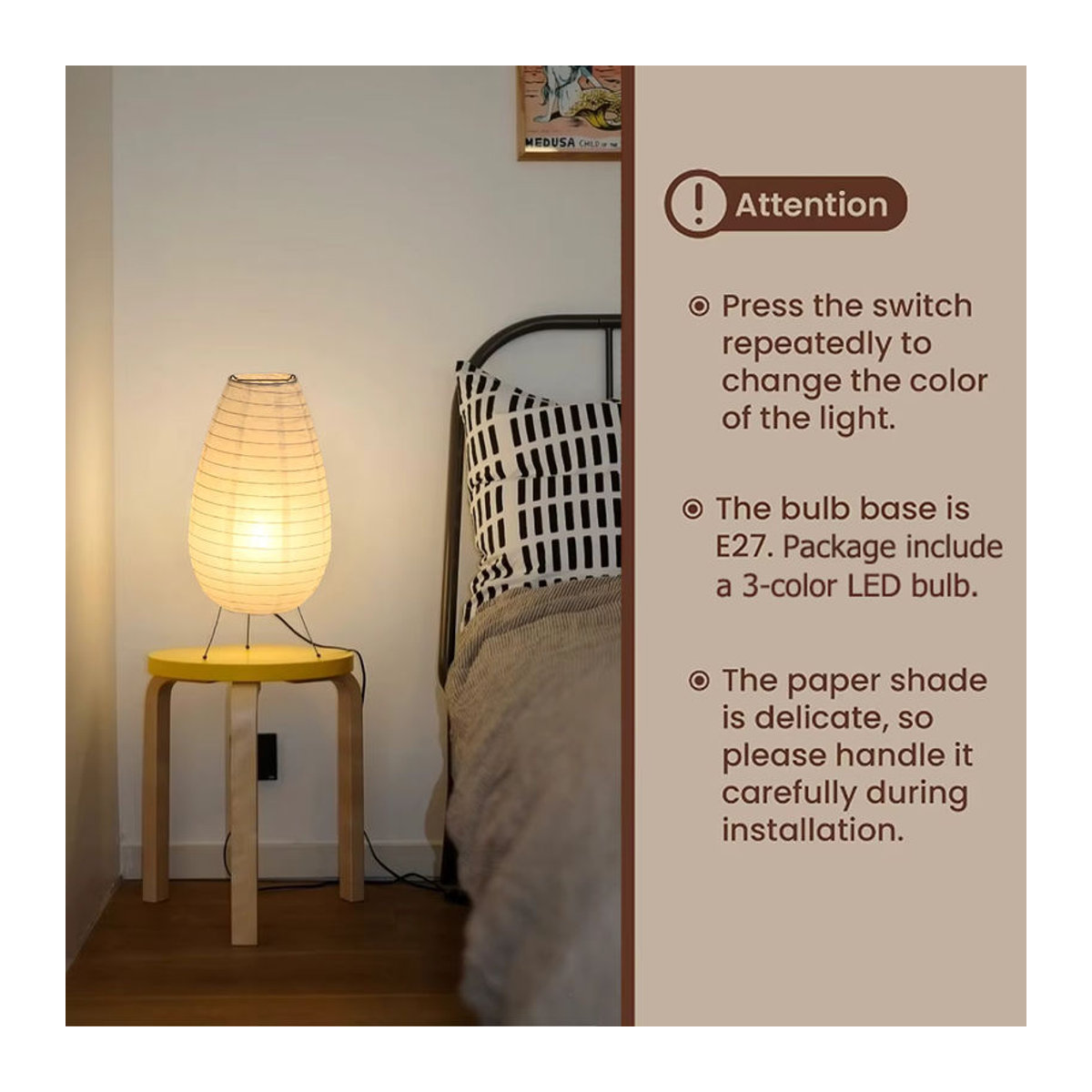 Nogy Reispapier Stehlampe im Noguchi Stil Retro Design für Wohnzimmer Schlafzimmer und Arbeitszimmer - Bild 6