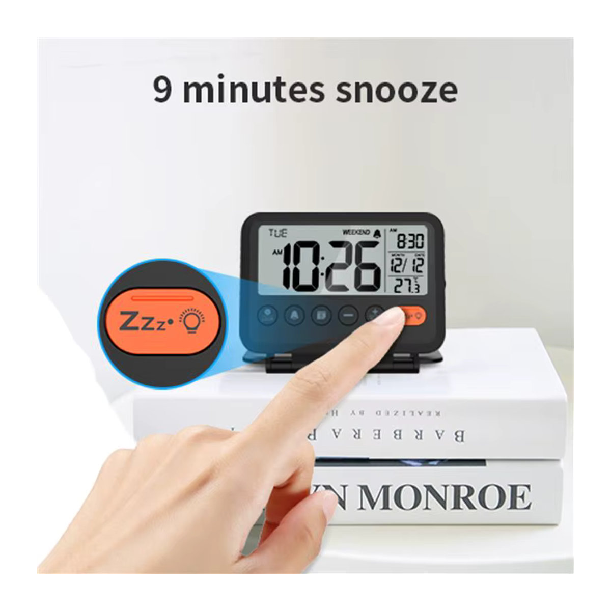 Noklead Digitale LCD Reiseuhr mit Thermometer und Kalender, Tragbarer Wecker in Schwarz oder Weiß - Bild 4