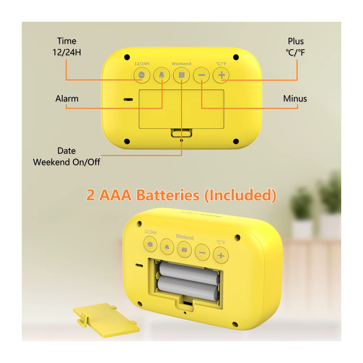 NOKLEAD Digitaler Tischwecker mit Hintergrundbeleuchtung und Kalenderfunktion, minimalistisches Design in Weiß und Gelb, ideal für Kinder, Home Office und Schlafzimmer - Bild 6