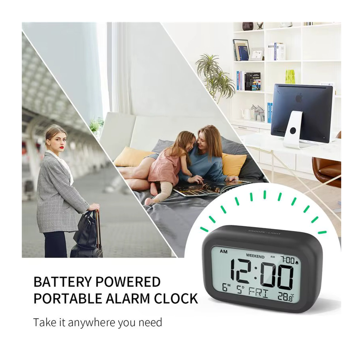 NOKLEAD Multifunktionaler LED Digitalwecker mit Hintergrundbeleuchtung und Kalenderfunktion, Weiß oder Schwarz - Bild 2