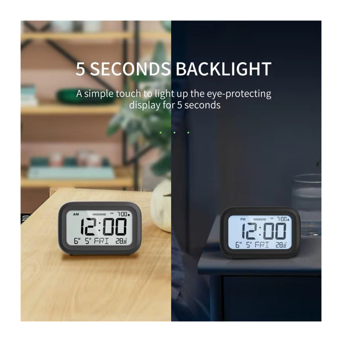 NOKLEAD Multifunktionaler LED Digitalwecker mit Hintergrundbeleuchtung und Kalenderfunktion, Weiß oder Schwarz - Bild 6