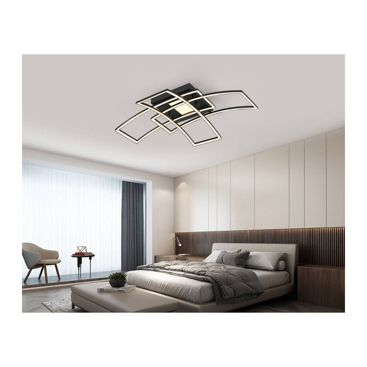 Nolo LED-Deckenleuchte Curve in Schwarz aus Metall mit warmweißem Licht, B/H/L: 59 x 15 x 82 cm - Bild 1