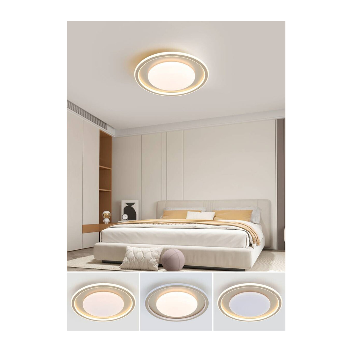 NOLO LED-Deckenleuchte Modern Metall Champagner H: 7 cm, D: 40 cm, Warmweiß - Bild 2