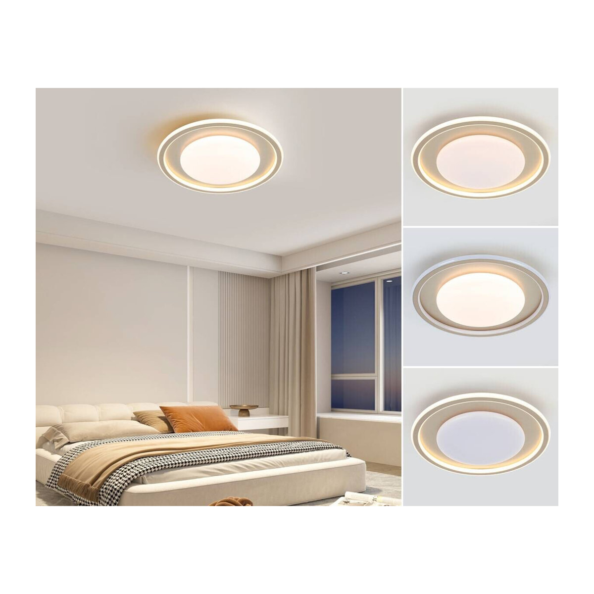 NOLO LED-Deckenleuchte Modern Metall Champagner H: 7 cm, D: 40 cm, Warmweiß - Bild 3