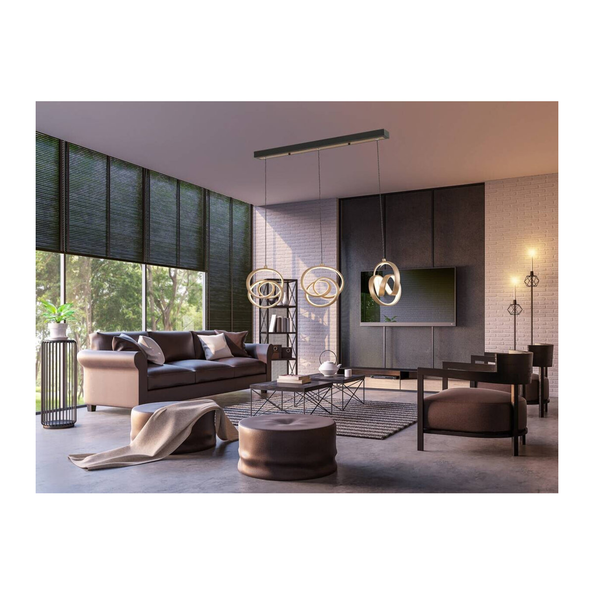 Nolo LED-Pendelleuchte Tamara Modern Braun mit integriertem warmweißem Licht B/H/T: 75 x 120 x 18 cm - Bild 2