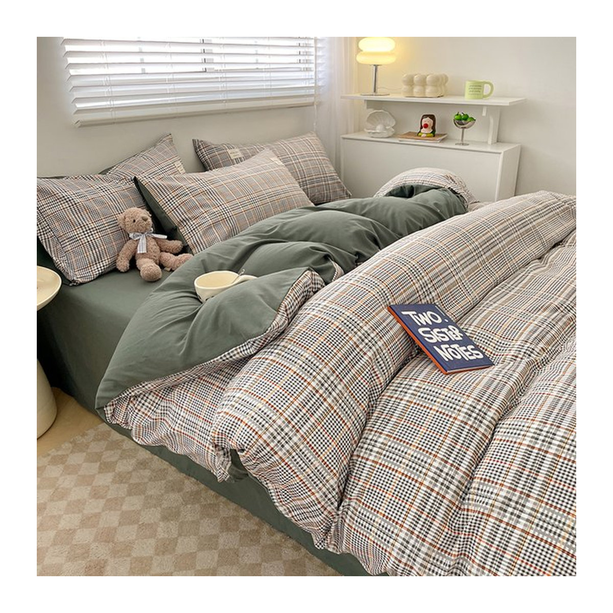 Nordic Plaid Bettwäsche Set aus Baumwolle mit Karo Muster bestehend aus Bettbezug, Kissenbezügen und Bettlaken in Königsgroße - Bild 1