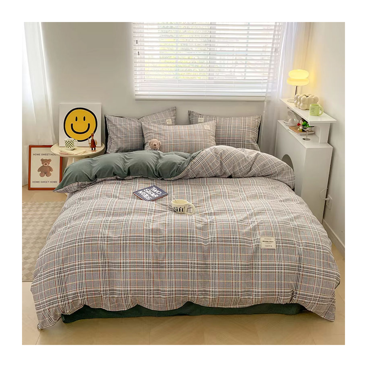Nordic Plaid Bettwäsche Set aus Baumwolle mit Karo Muster bestehend aus Bettbezug, Kissenbezügen und Bettlaken in Königsgroße - Bild 2