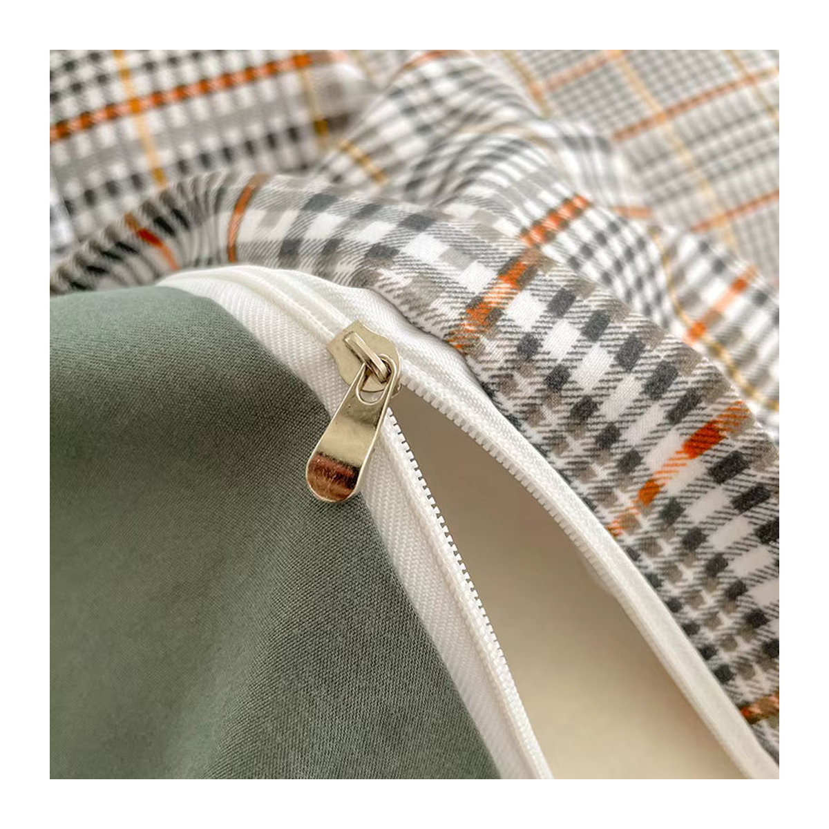 Nordic Plaid Bettwäsche Set aus Baumwolle mit Karo Muster bestehend aus Bettbezug, Kissenbezügen und Bettlaken in Königsgroße - Bild 5