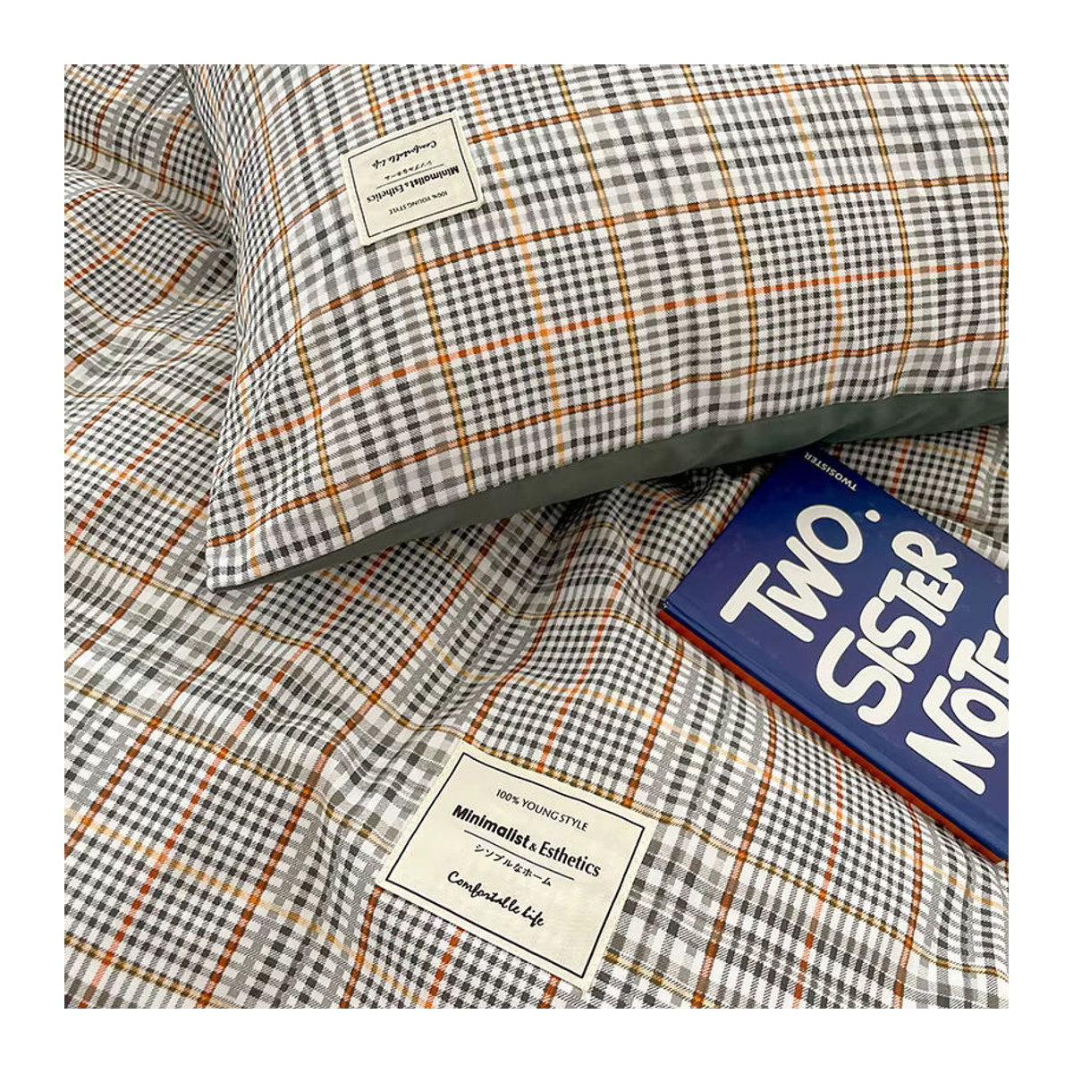 Nordic Plaid Bettwäsche Set aus Baumwolle mit Karo Muster bestehend aus Bettbezug, Kissenbezügen und Bettlaken in Königsgroße - Bild 6