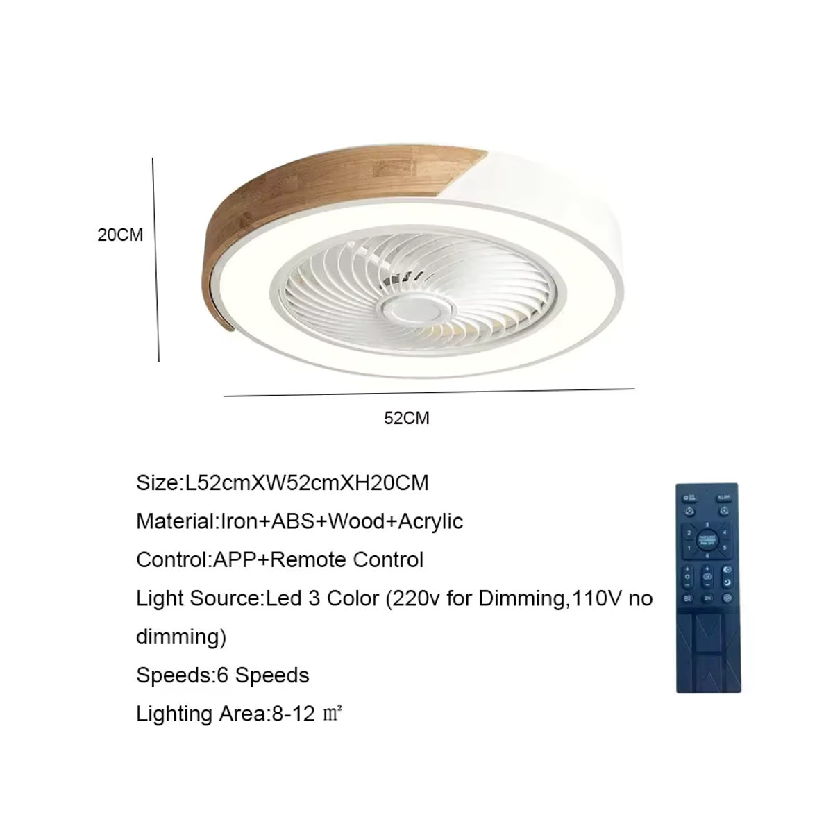 Nordic Smart Deckenventilator mit integriertem LED-Licht, 36W, 52 cm Durchmesser - Bild 3