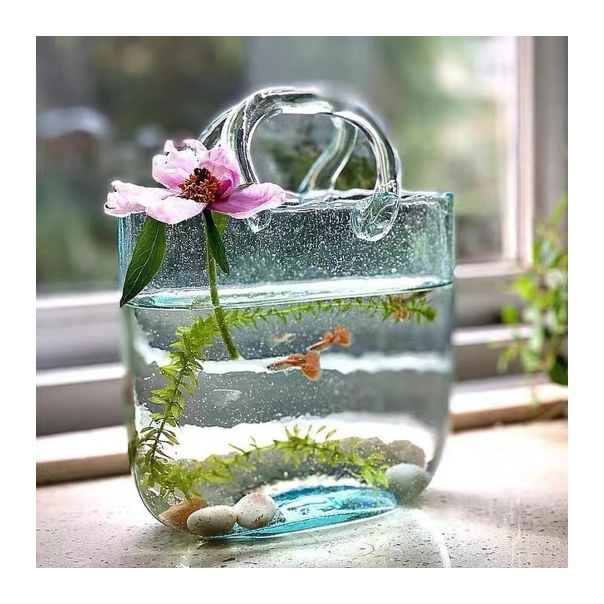 Nordic Stil Glasvase mit Blasenstruktur in Transparent und Grau für Schnittblumen und Tischdekoration - Bild 1