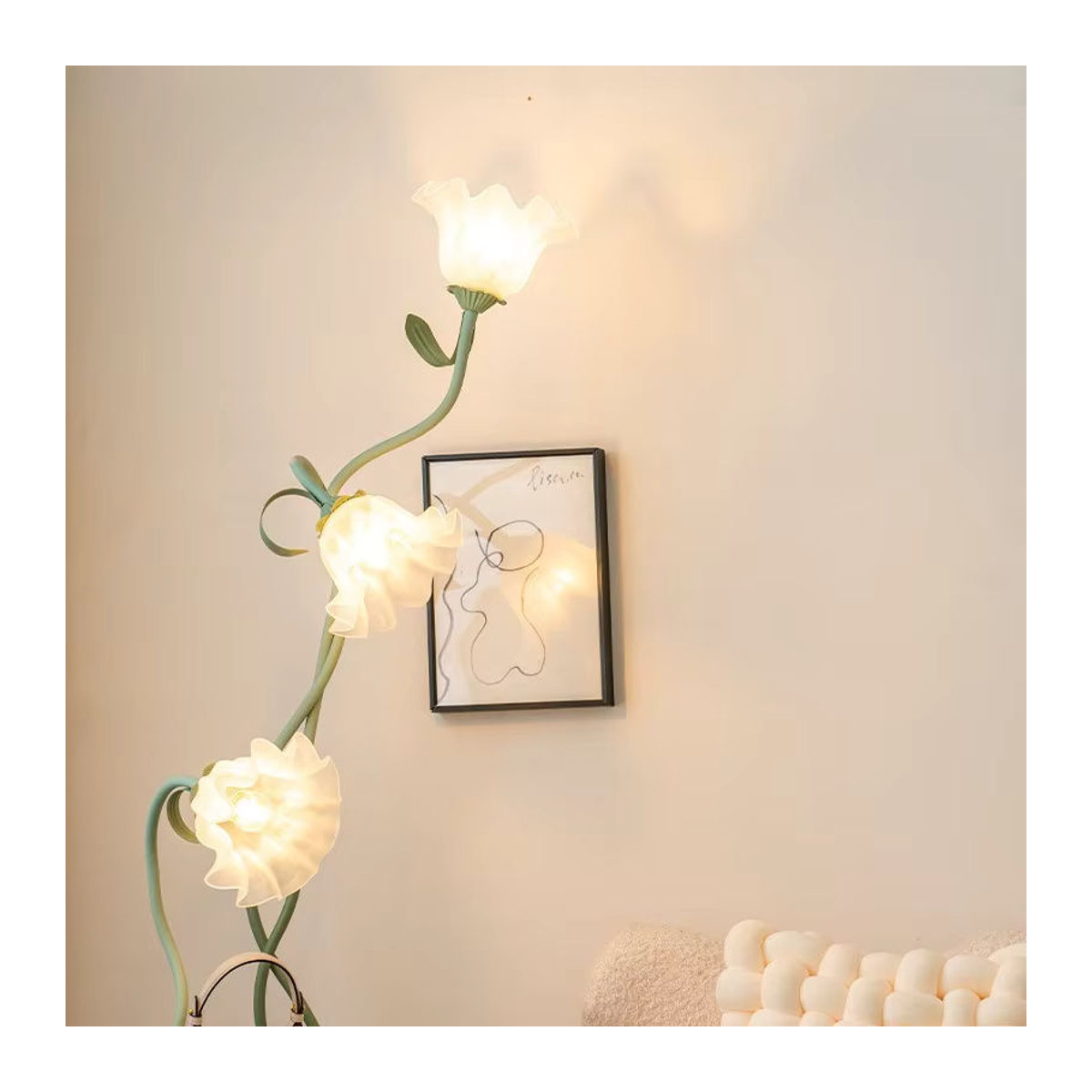 Nordische Design Bodenlampe Blume in Grün mit warmweißem Lava Ball Licht für Wohnzimmer und Schlafzimmer - Bild 2