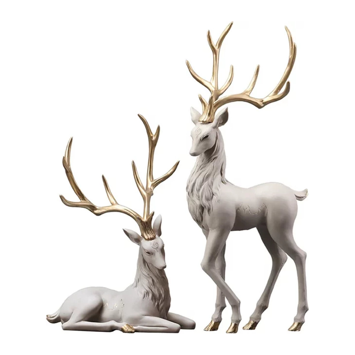 Nordische Hirsch Dekoration als Rentier Ornament aus Harz in Weiß - Bild 1