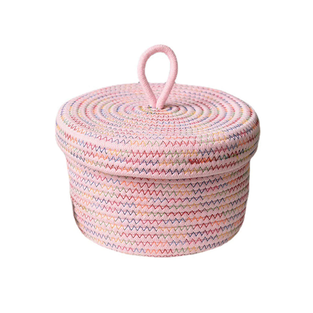 Nordischer Aufbewahrungskorb aus gewebtem Baumwollseil mit Deckel, Organizer-Box in Grau, B/T/H: 18 x 12 x 12 cm - Bild 3