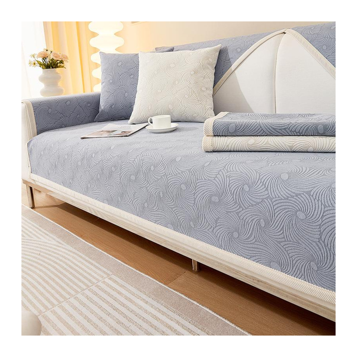 Nordisches Chenille Sofakissen mit Leder-Elementen und rutschfestem Bezug für dein Sofa, B/B/H: 70 x 70 cm - Bild 1