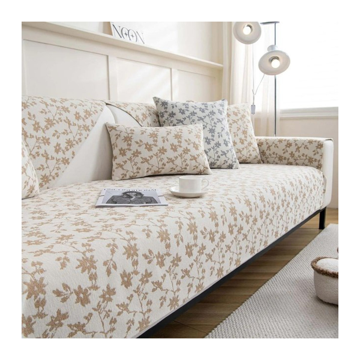 Nordisches Jacquard Sofa Kissen mit Chenille Bezug im Gardenia Muster, 70 x 70 cm - Bild 1