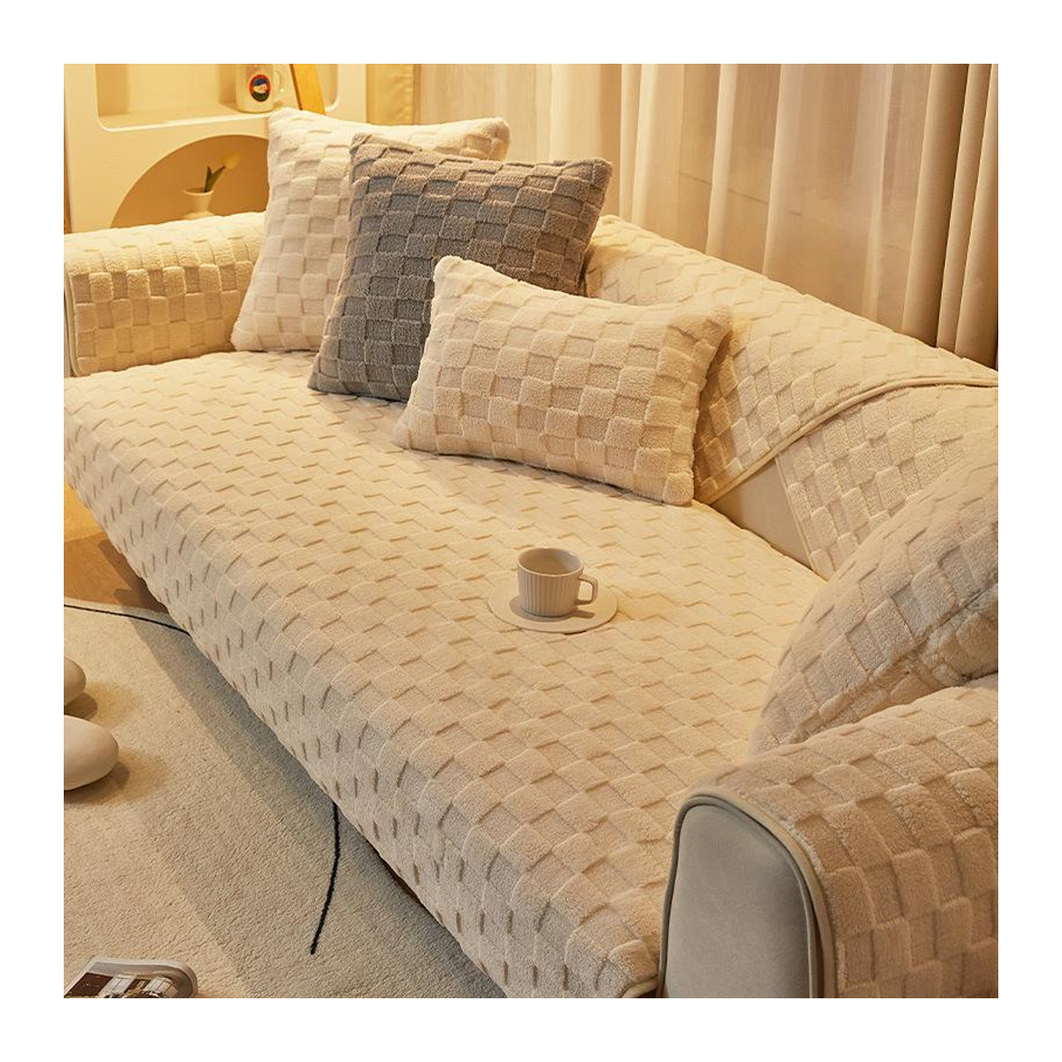 Nordisches Plüsch Sofakissen mit rutschfestem Bezug für dein Sofa, B/B: 70 x 70 cm - Bild 1