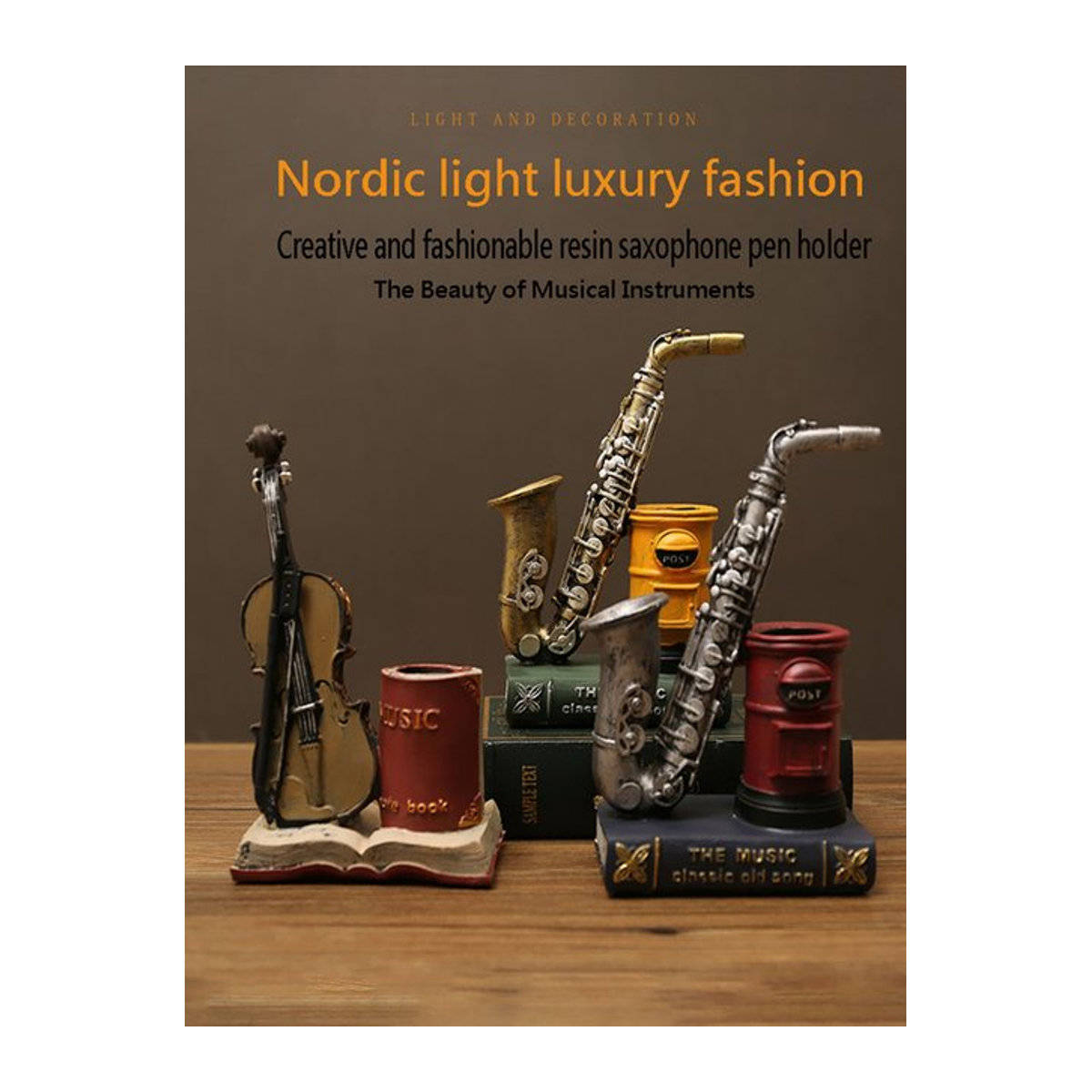 Nordisches Saxophon Ornament aus Harz als kreativer Stifthalter und Dekorationsgegenstand - Bild 1