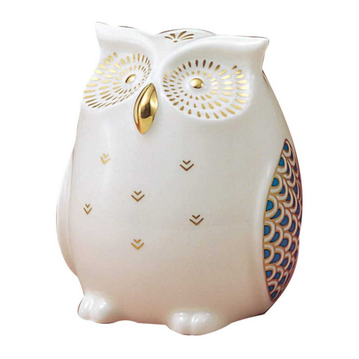 Noritake Eulenfigur aus Knochenporzellan in Türkisblau und Weiß, Serie Kleine Tiere, B: 7 cm, H: 8 cm - Bild 1