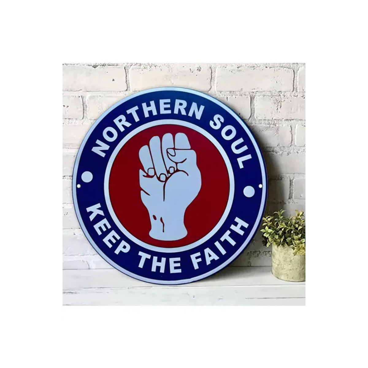 Northern Soul Rundes Aluminium-Metallschild mit Faust-Design in Blau, Vintage Wanddekoration für Innen und Außen - Bild 7