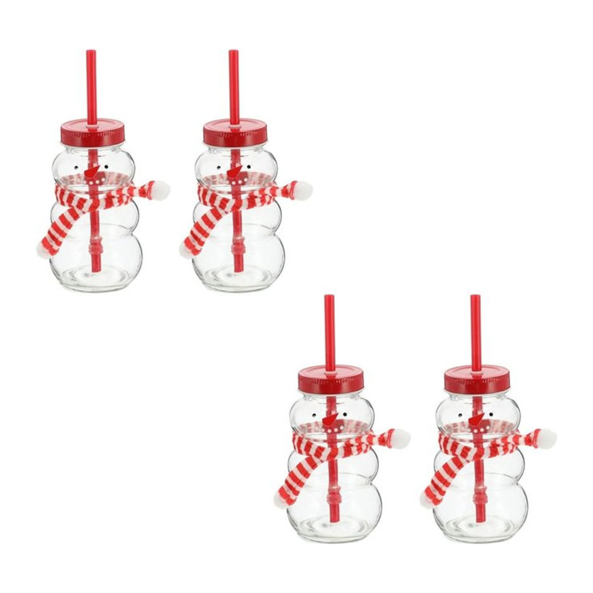 Novaliv 4er Set Glühweinbecher mit Schneemann Motiv, transparente Weihnachtstassen aus Glas mit Deckel und Trinkhalm, 260 ml - Bild 1