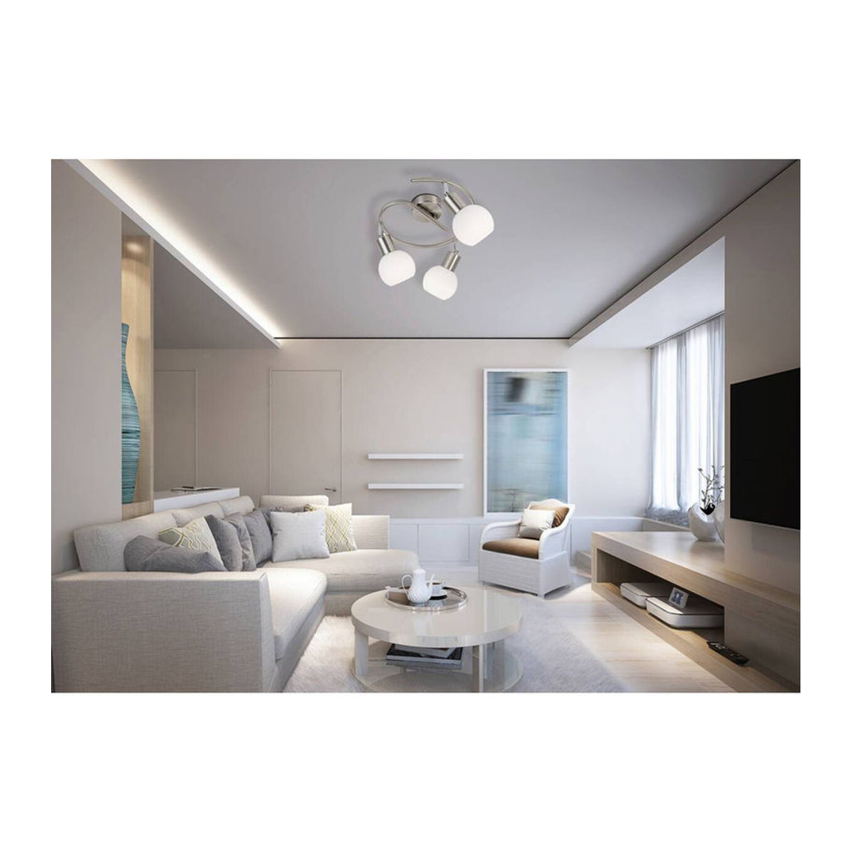 Nowa Deckenspot Strahler aus Metall und Glas in Nickel matt und Opal mit 3 E14 Fassungen, H x B x T: 21 x 25 x 15 cm - Bild 2