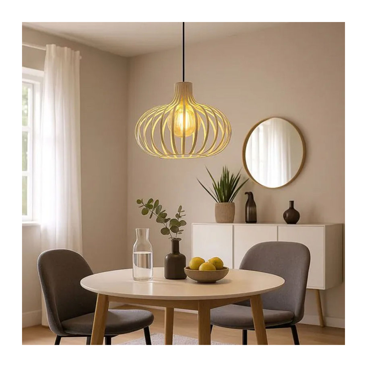 Nowa Pendelleuchte aus Metall in Beige im Retro- und Skandinavischen Design, E27, Höhe: 150 cm - Bild 1