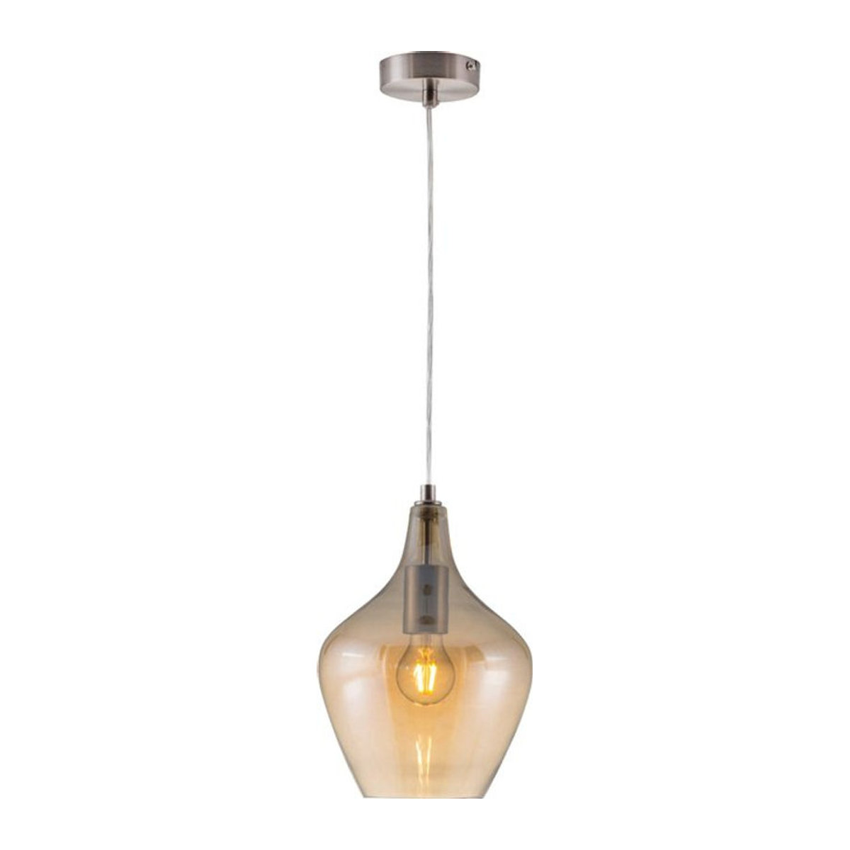 Nowa Pendelleuchte Modern aus Glas und Metall in Nickel matt und Amber mit E14 Fassung, Durchmesser: 22 cm - Bild 1