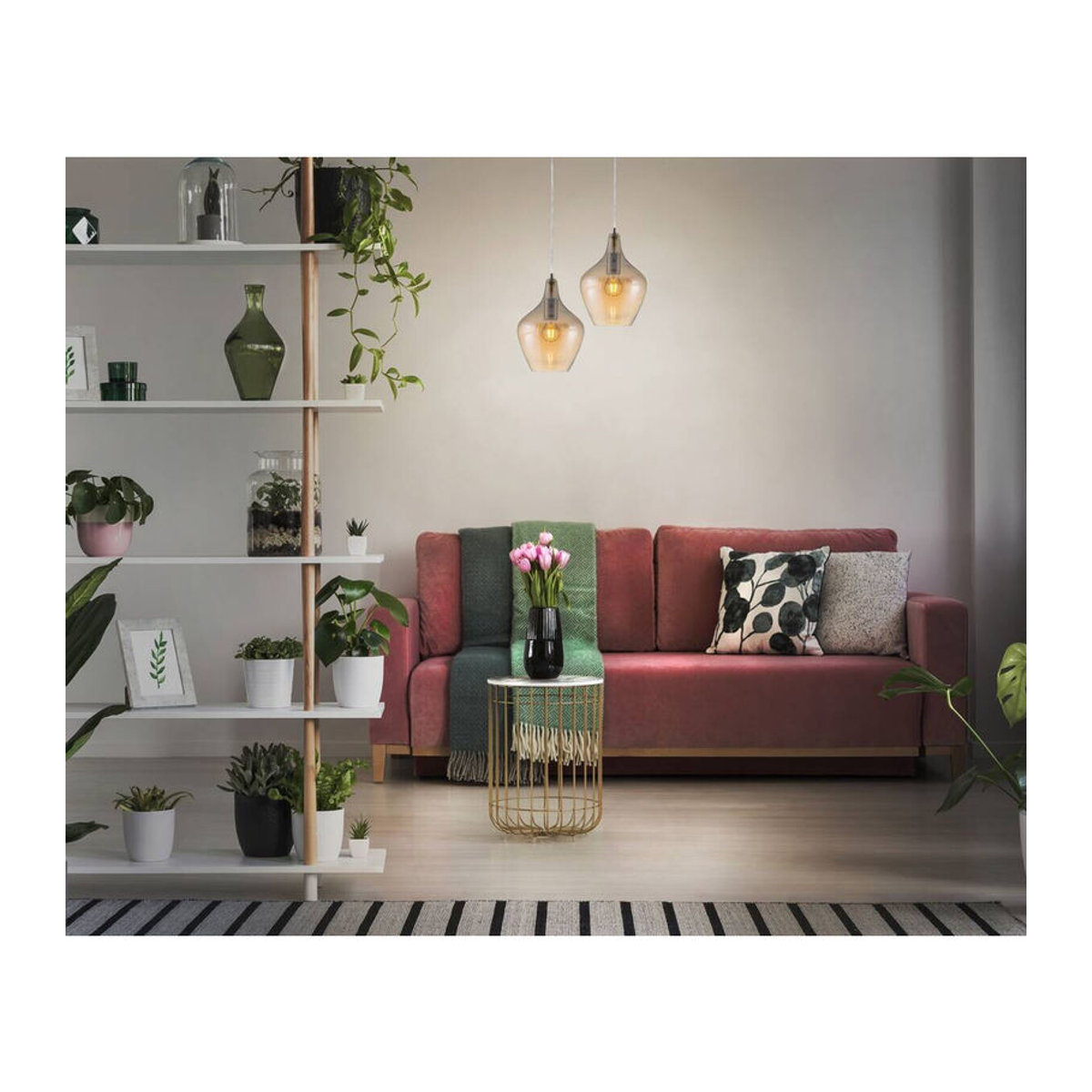 Nowa Pendelleuchte Modern aus Glas und Metall in Nickel matt und Amber mit E14 Fassung, Durchmesser: 22 cm - Bild 2