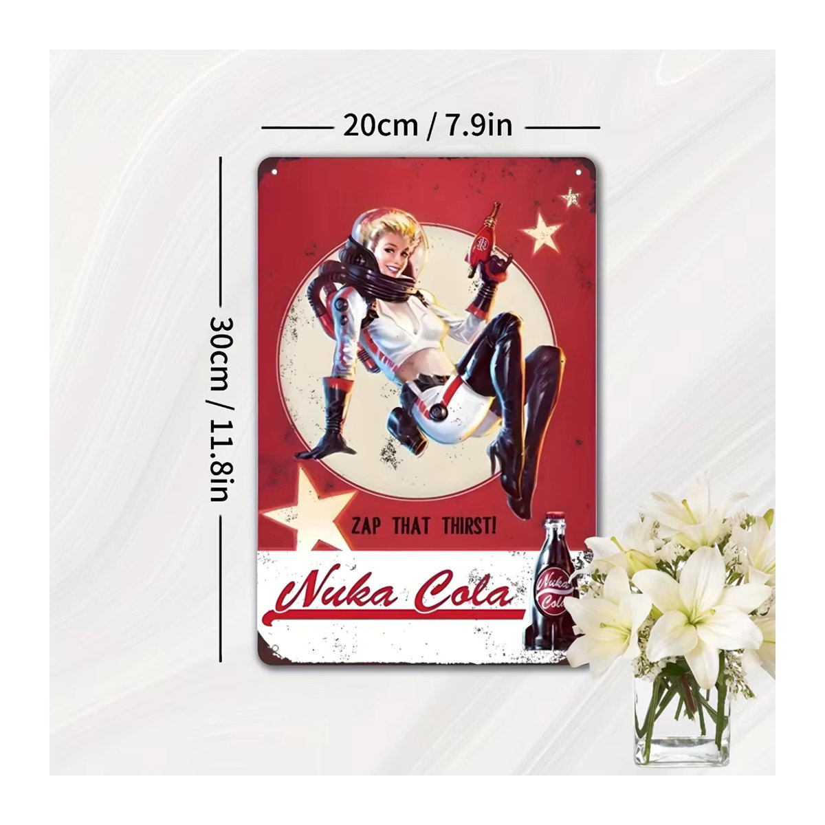 Nuka Cola Fallout Vintage Metall-Wandkunstschild von Hello Young, rot, B/H: 30 x 20 cm - Bild 3