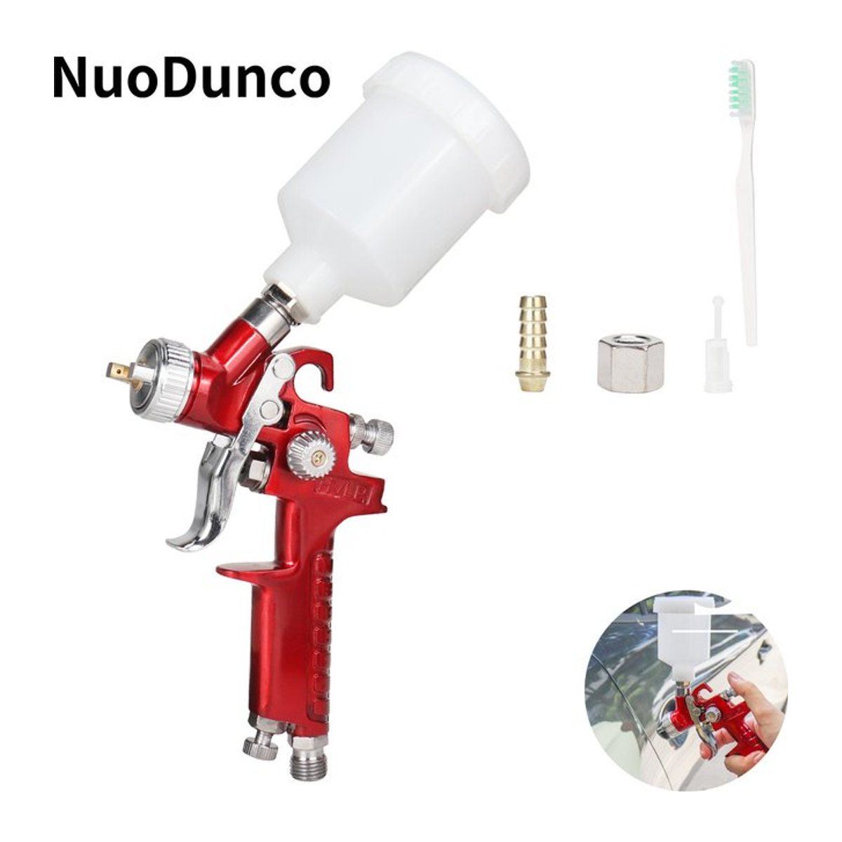 NuoDunco Professionelle pneumatische HVLP Mini-Farbspritzpistole mit 0,8 mm und 1 mm Düse in Rot - Bild 1